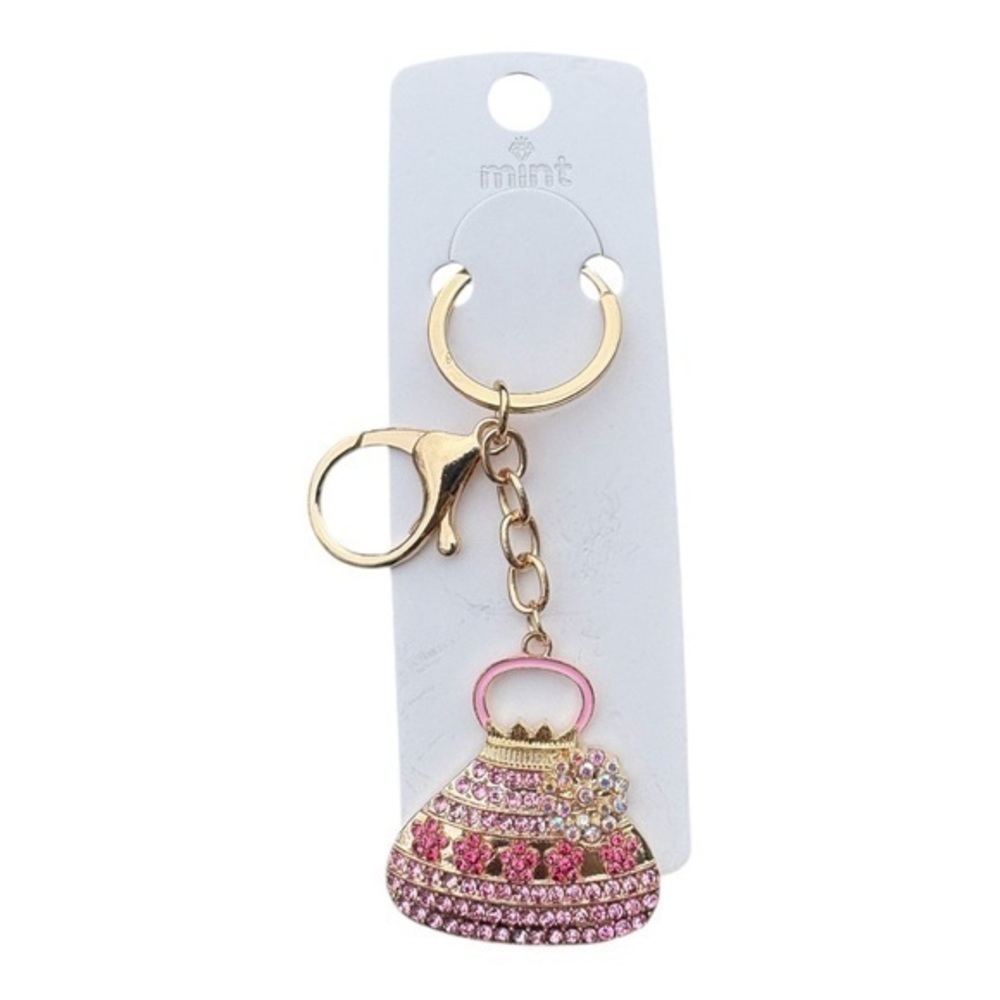 3/$25 Mint Sparkle.Rhinestone Jeweled Pink and Gold Purse Keychain Bag Charm